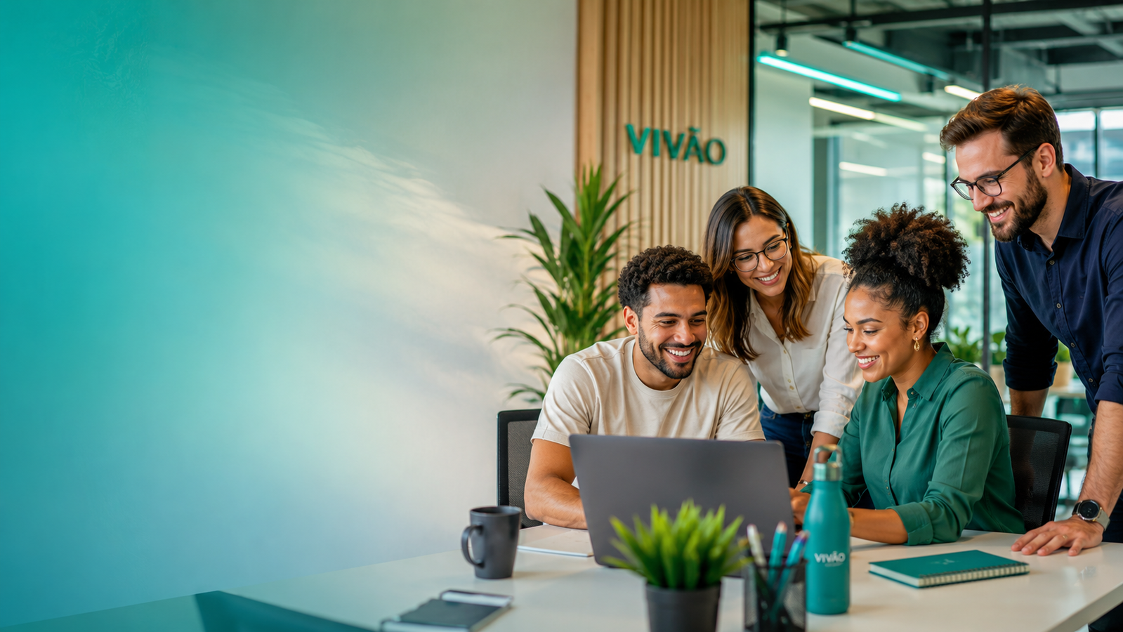 Equipe VIVÃO colaborando em ambiente moderno