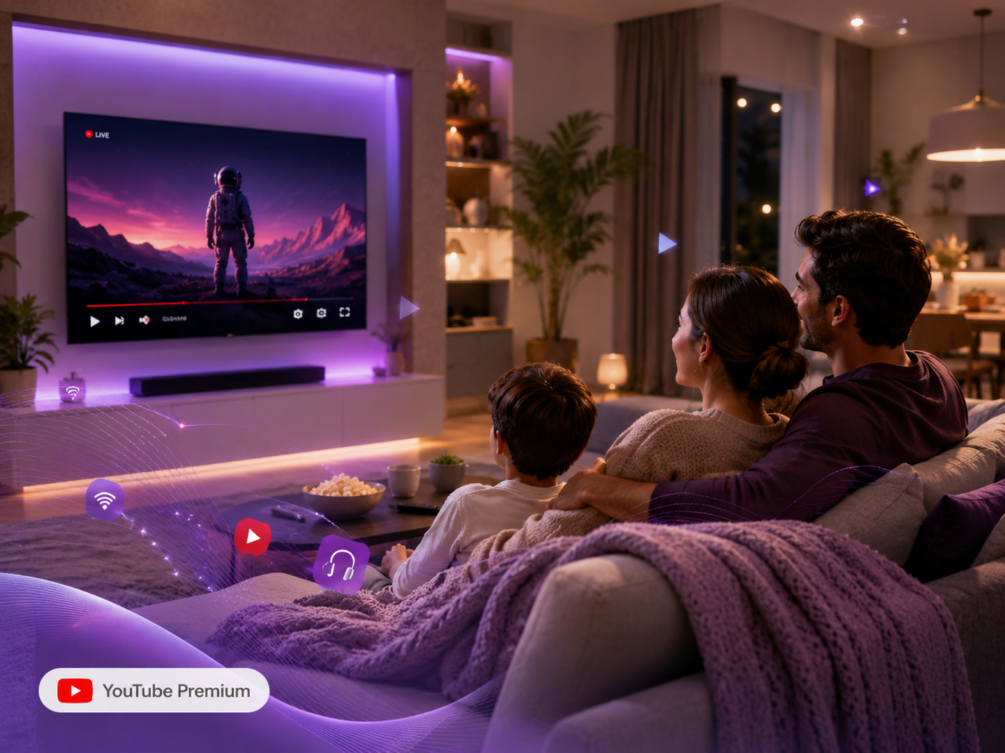 Família assistindo conteúdo na TV